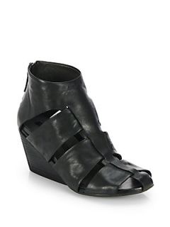 Marsell Gladiator Leather Wedge Sandals   Black