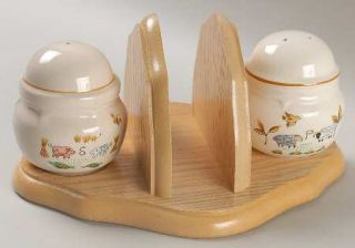 International Heartland Salt & Pepper Set on Wood Napkin Holder Tray, Fine China
