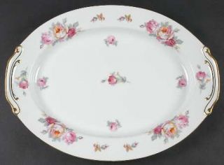 Sango San5 16 Oval Serving Platter, Fine China Dinnerware   Pink & Yellow Roses