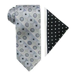 Steve Harvey Medallion Tie and Dot Pocket Square Set, White, Mens
