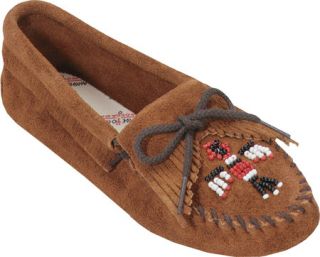 Womens Minnetonka Thunderbird Soft Sole Suede   Brown Suede Ornamented Shoes