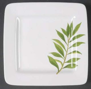 Culinery Herbs Canape Plate, Fine China Dinnerware   Green Herb Leaf Motifs On W