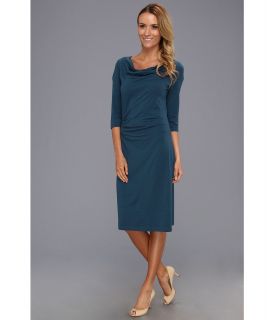Pendleton Three Quarter Sleeve Drape Neck Dress Womens Dress (Blue)