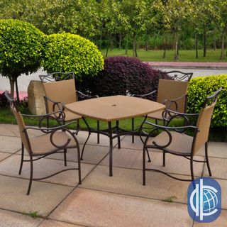 International Caravan Valencia 5 piece Outdoor Resin Wicker/ Steel Dining Set (Brown steel frame, light pecan resin wickerSteel frame coated with an electro phoretic baseCushions not included Hole for umbrella accessWeather resistant UV resistantChair dim