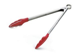 Cuisipro 9.5 in Silicone Locking Tongs w/ Metal Teeth & Hanging Loop, Red