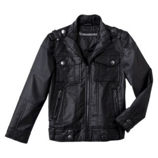 Urban Republic Boys 4 Pocket Faux Leather Aviator Jacket   Black 10 12