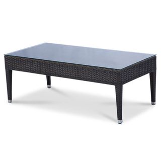 Zen Coffee Table (EspressoMaterials High density polyethylene, powder coated aluminum, tempered glassFinish Espresso weaveWeather resistantUV protectionDimensions 17 inches high x 47 inches wide x 24 inches longWeight 31 pounds )