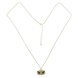 Womens Long Chain Necklace with Stone Casted Owl Pendant   Silver/Crystal