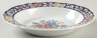 Wedgwood Poterat Rim Soup Bowl, Fine China Dinnerware   Flower Basket, Blue Flor