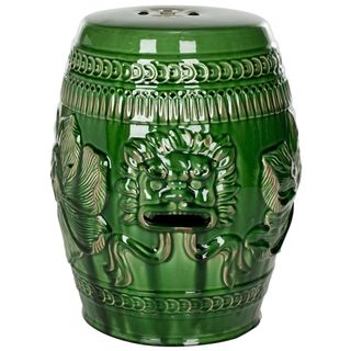 Safavieh Paradise Dragon Jade Green Ceramic Garden Stool (GreenPattern Detailed with the Chinese guardian lion motifMaterials CeramicCan be indoor/outdoorDimensions 18 inches high x 13 inches diameter )