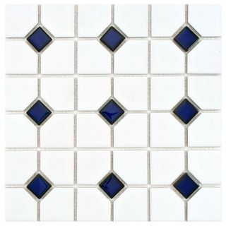 Somertile 11.5x11.5 inch Cambridge Matte White With Cobalt Dot Porcelain Tiles (set Of 10)