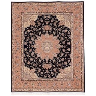 Safavieh Hand knotted Tabriz Floral Black Wool/ Silk Rug (8 X 10)