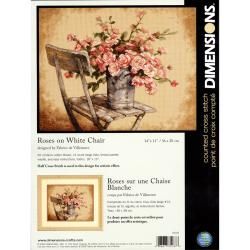 Roses On White Chair Counted Cross Stitch Kit 14x11