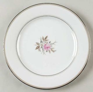 Noritake Roanne Salad Plate, Fine China Dinnerware   Taupe Bands, Pink Rose Cent