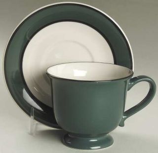 Gibson Designs Hudson Spruce Footed Cup & Saucer Set, Fine China Dinnerware   Gr