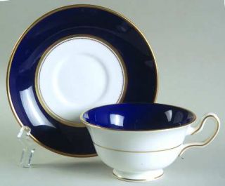 Wedgwood Cobalt Royal Peony Shape Footed Cup & Saucer Set, Fine China Dinnerware