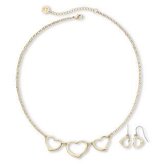 Liz Claiborne Gold Tone Triple Heart Necklace & Earrings Boxed Set, Gold