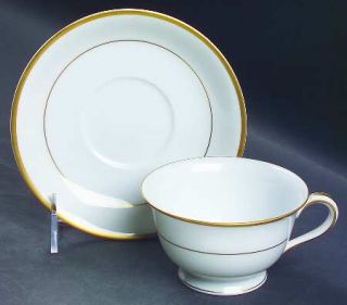 Noritake Goldcroft (4983) Footed Cup & Saucer Set, Fine China Dinnerware   White
