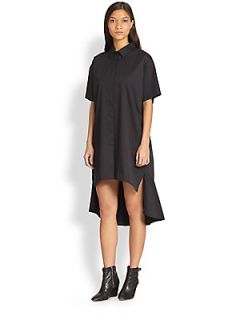 DKNY Stretch Cotton Peplum Shirtdress   Black
