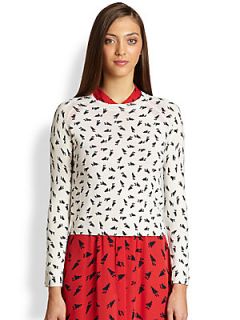 Band of Outsiders Wool Bunny Print Sweater   Off White
