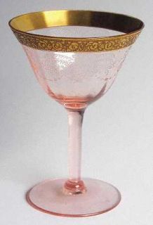 Unknown Crystal Unk509  Pink Champagne/Tall Sherbet   Pink, Gold Encrusted, Etch