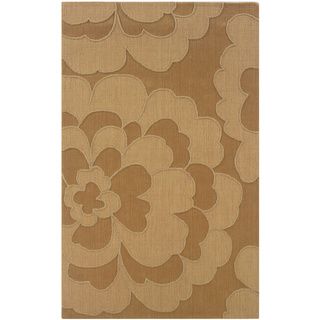Beige Rectangle Wool Abstract Rug (5 X 79)