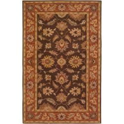 Hand tufted Bearsden Brown Floral Border Wool Rug (76 X 96)