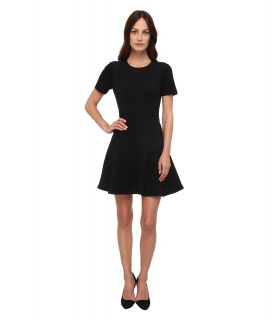 Tibi Vika Crochet Short Sleeve Flirty Dress w/ Ponte Combo Womens Dress (Black)