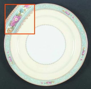 Noritake N681 Dinner Plate, Fine China Dinnerware   Aqua Band W/ White Scrolls &