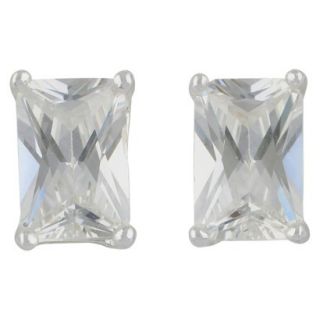 Womens Sterling Silver Stud Earrings Square   Silver/Clear