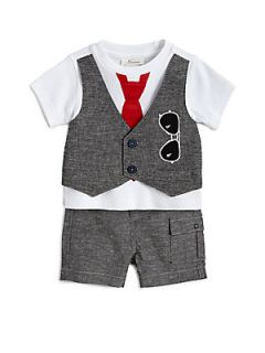 Miniclasix Infants Two Piece Layered Look Vested Tee & Twill Shorts Set   Grey 