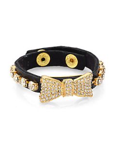 ABS by Allen Schwartz Jewelry Sparkle Bow Leather Bracelet   Black Gold