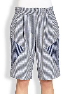 Thakoon Addition Contrast Striped Stretch Cotton Bermuda Shorts   Blue/Ivory