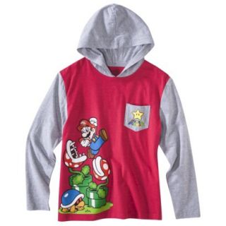 Super Mario Boys Long Sleeve Hoodie Tee   M Red