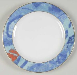 Christofle Alizes Salad Plate, Fine China Dinnerware   Blue/Aqua/Rust Band,Smoot