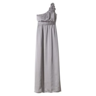 TEVOLIO Womens Satin One Shoulder Rosette Maxi Dress   Cement Gray   4