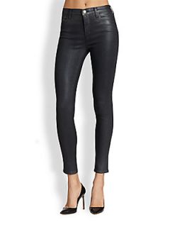 J Brand Maria Coated High Rise Skinny Jeans   Varnished Steel