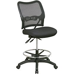 Space Black Drafting Chair With Breathable Dark Air Grid Back (BlackMaterials Foam, mesh, nylon, metalBreathable Dark Air Grid back with built in lumbar supportThick padded black mesh seatPneumatic seat height adjustmentDual function controlAdjustable ch
