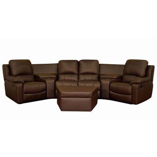 Brown Leather 7 piece Recliner Sectional Seating W/ Ottoman