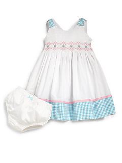 Hartstrings Infants Two Piece Smocked Dress & Bloomers Set   White