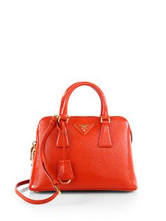 Prada Saffiano Vernice Small Round Top Handle Bag   Rosso Red