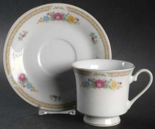 Crown Ming Tranquility Footed Cup & Saucer Set, Fine China Dinnerware   Florals
