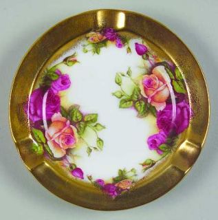Royal Chelsea Golden Rose 4 Ashtray, Fine China Dinnerware   Wide Brushed Gold