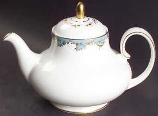 Royal Doulton Marlborough Light Blue Teapot & Lid, Fine China Dinnerware   Light