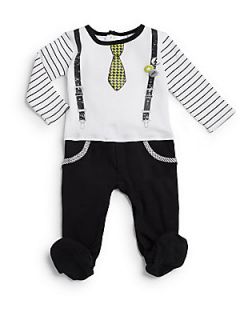 Infants Long Sleeve Printed Footie   White Black