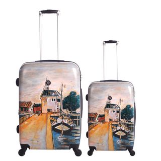 Neocover Summer Docks 2 piece Hardside Spinner Luggage Set (Multi colorMaterials Polycarbonate, ABSPockets One (1) large pocket, two (2) small pockets20 inch 6.4 pounds; 28 inch 10.1 poundsCarrying handle Aluminum handle with soft rubber gripWheeledW