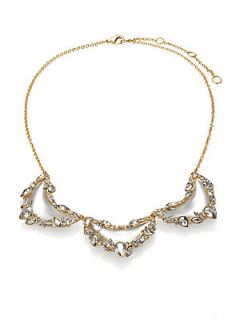 Alexis Bittar Lucite & Crystal Framed Crescent Bib Necklace   Gold