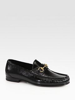 Gucci Roos Patent Leather Horsebit Loafers   Black