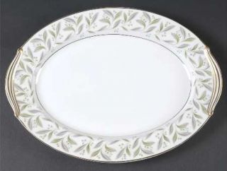 Noritake Carole 13 Oval Serving Platter, Fine China Dinnerware   Green/Gray Lea