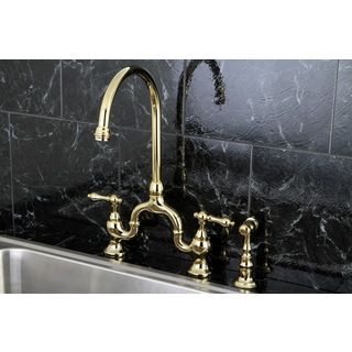 Vintage High spout Polished Brass Bridge Kitchen Faucet With Side Sprayer
